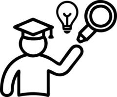 Person holding magnifying glass featuring e learning graduation cap lightbulb icons illustrating online education technology and innovation vector