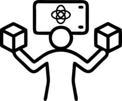 Person holding holographic tablet displaying RD icons symbolizing research and development scientific and business innovation in empty space Set 4 vector