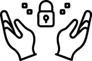 Pair of hands forming a shield with holographic locks and icons inside representing security protection vector