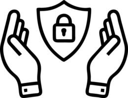 Pair of hands forming a shield with holographic locks and icons inside representing security protection Set 2 vector