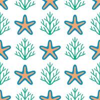 Oceanic coral and seaweed seamless tile pattern with a touch of vibrant beach colors vector