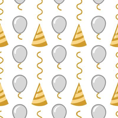 New Year seamless pattern with gold and silver balloons streamers and confetti for a glamorous holiday celebration Set 2