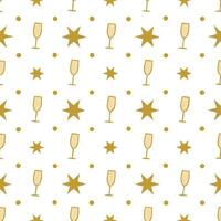 New Year seamless pattern with gold confetti sparkling stars and champagne glasses for an upscale New Year Eve look vector