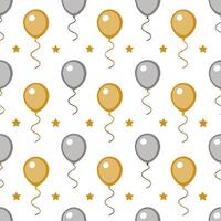 New Year seamless pattern with gold and silver balloons streamers and confetti for a glamorous holiday celebration vector