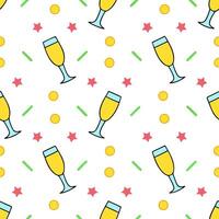New Year seamless pattern with party poppers champagne glasses and confetti for a bright joyful New Year celebration vector