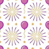 New Year seamless pattern with sparkling fireworks colorful balloons and elegant streamers for a dazzling celebration look vector