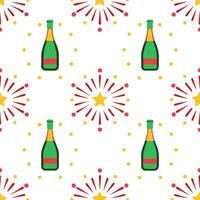New Year seamless pattern with champagne glasses party hats and golden streamers for an elegant and festive celebration vector