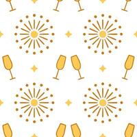 New Year celebration seamless tile pattern with fireworks champagne glasses and festive countdown vibes vector