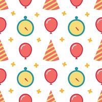 New Year seamless pattern with vibrant balloons party hats and countdown clocks for a high energy fun celebration theme vector