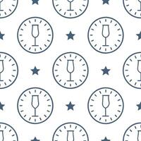 New Year seamless pattern with clock faces champagne flutes and sparkling stars for a sophisticated celebration look vector