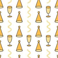 New Year seamless pattern with champagne glasses party hats and golden streamers for an elegant and festive celebration Set 2 vector