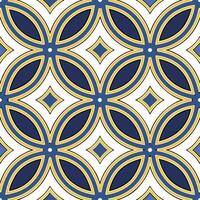 Middle Eastern arabesque and geometric motifs seamless tile pattern with vibrant blues and golds vector