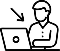 Mature executive multitasking on laptop writing notes capturing vital insights from hybrid meeting or eLearning session vector