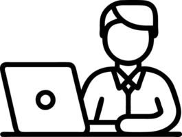 Mature business executive looks at laptop computer watching online webinar training or having virtual meeting via conference taking notes doing market research in office con vector