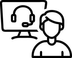 Male student wearing headphones taking online course training watching webinar remote seminar university class virtual learning social distance web teacher tutor coach on computer Set 3 vector