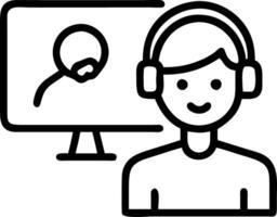 Male student wearing headphones taking online course training watching webinar remote seminar university class virtual learning social distance web teacher tutor coach on computer Set 6 vector