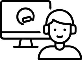 Male student wearing headphones taking online course training watching webinar remote seminar university class virtual learning social distance web teacher tutor coach on computer Set 2 vector