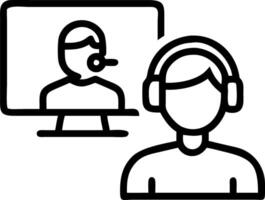 Male student wearing headphones taking online course training watching webinar remote seminar university class virtual learning social distance web teacher tutor coach on computer vector