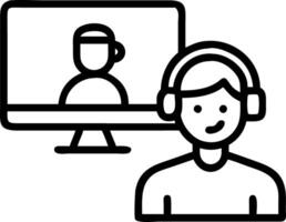 Male student wearing headphones taking online course training watching webinar remote seminar university class virtual learning social distance web teacher tutor coach on computer Set 5 vector