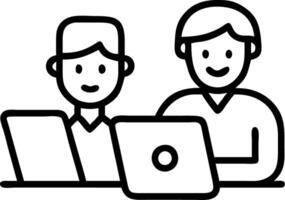 Latin mid aged manager mentor helps Asian worker using laptop in office two happy professional coworkers discuss online plan at work diverse businesspeople using computer and talki Set 5 vector