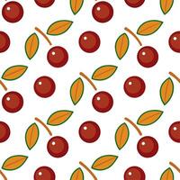 Juicy cranberry seamless tile pattern with deep red berries and autumn leaves vector