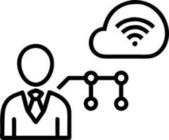 IoT technology and wireless connectivity concept featuring businessman interacting with IoT interface displaying icons for AI global networking industrial automation cybersecurity vector