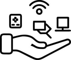 IoT Connectivity Icons of interconnected smart devices floating above a hand representing IoT connectivity in a smart environment vector
