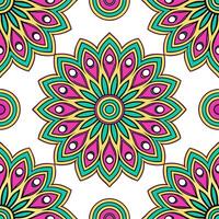Indian mandala patterns and peacocks seamless tile pattern with vibrant colors vector