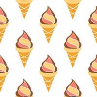 Ice cream cone seamless tile pattern with swirls of chocolate vanilla and strawberry for a sweet summer feel vector