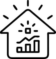 Home analytics represented by a glowing house icon surrounded by property metrics and data in a smart home environment vector