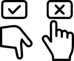 Holographic thumbs up down icons or yes no checkboxes being tapped representing virtual voting in digital workplaces vector