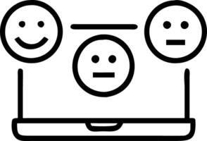 Holographic smiley faces and feedback trends hover above a laptop representing customer feedback and satisfaction analysis vector