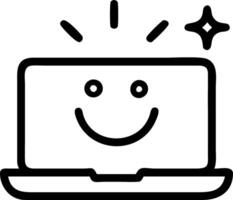 Holographic smiley face glowing above a laptop representing customer happiness and satisfaction vector
