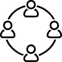 Holographic icons of team members arranged in a circular layout for team collaboration in a virtual workspace vector
