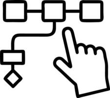 Holographic flowchart of processes with a hand selecting nodes representing digital workflow in a modern office vector