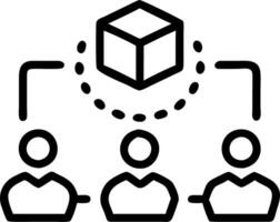 Holographic display showing outsourced team interactions within a digital outsourcing workflow system in a modern office vector