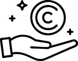 Holographic C symbol floating above a hand representing copyright or trademarks in intellectual property visualization vector
