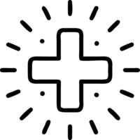 Healthcare Technology A glowing cross symbol surrounded by health related digital icons representing healthcare technology in a digital health interface vector