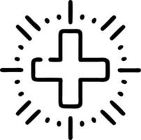 Healthcare technology glowing cross symbol surrounded by health related digital icons in a medical tech environment vector