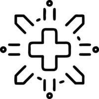 Healthcare Technology A glowing cross symbol surrounded by health related digital icons representing healthcare technology in a digital health interface Set 2 vector