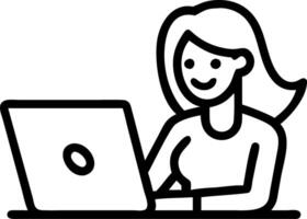 Happy young woman using laptop at desk writing notes while watching webinar studying online participating in virtual meeting remote working from home vector