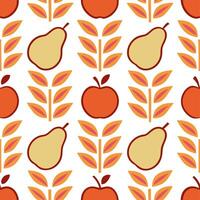 Harvest apple and pear seamless tile pattern with autumn foliage and warm tones vector