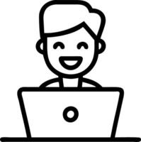 Happy young African business man looks at laptop during virtual meeting smiles as professional trader uses computer feels satisfied with market growth at work Set 2 vector