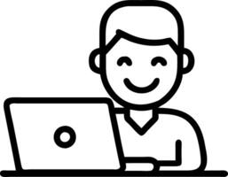 Happy young African ethnic business man looking at laptop working in office having virtual meeting Smiling professional businessman employee or student using computer sitting at w vector