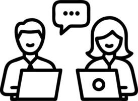 Happy professional smiling businessman and businesswoman having conversation at work executives team of two business people working talking using laptop technology standing in corp Set 6 vector