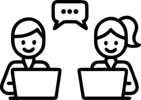 Happy professional smiling businessman and businesswoman having conversation at work executives team of two business people working talking using laptop technology standing in corp Set 3 vector