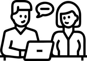 Happy professional business man and woman colleagues having conversation at work executive team of two business people working talking using tablet tech in corporate office vertica vector