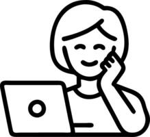 Happy middle aged businesswoman in her 40s smiles while making business call on cellphone at office laptop computer showcasing professional executive management vector