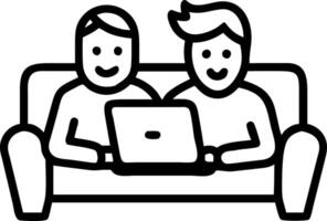 Happy middle aged couple using laptop relaxing on couch at home Smiling mature man and woman looking at computer watching browsing or shopping in ecommerce store sitting on vector