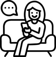 Happy middle aged older woman using smartphone sitting on couch at home smiling mature lady holding cellphone browsing internet texting messages doing online shopping on mobile cel vector
